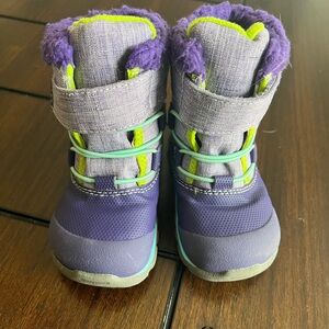3M Thinsulate Purple Kids Snow Boots with Lime Accents